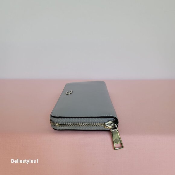 COACH Slim Accordion Smooth Leather Zip-Around Wallet – Grey Blue color ⭐ - Picture 8 of 16